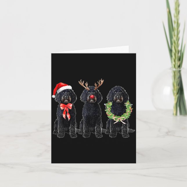 Cartão Papai Noel Retro Engraçado Cachorro Goldendoodle P (Frente)