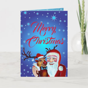 Cartão Papai Noel Rudolf Sorrindo Aquarela