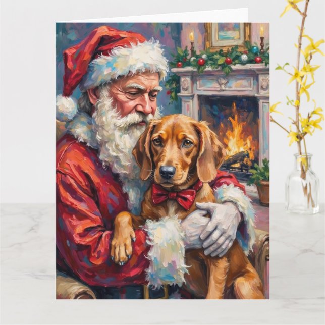 Cartão Papai Noel segurando a arte de Natal da Vizsla (Flor Amarela)