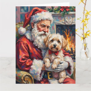 Cartão Papai Noel segurando a arte de Natal de Maltês
