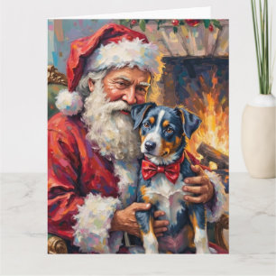 Cartão Papai Noel segurando a arte de Natal do Blue Heele