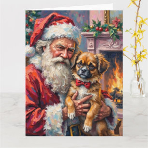 Cartão Papai Noel segurando a arte de Natal do Chin Japon