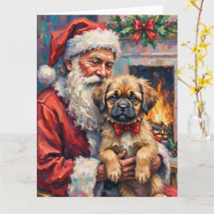 Cartão Papai Noel segurando a Arte de Natal do Lhasa Apso