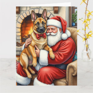 Cartão Papai Noel segurando a Arte de Natal do Malinois B