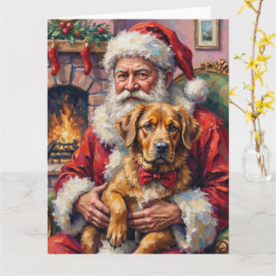 Cartão Papai Noel segurando a arte de Natal do Mastim Tib