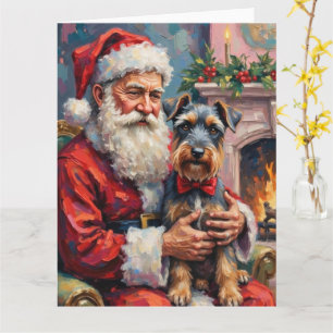 Cartão Papai Noel Segurando a Arte de Natal do Schnauzer