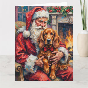 Cartão Papai Noel segurando a arte de Natal do Setter Ver
