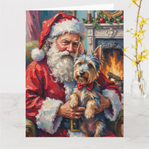 Cartão Papai Noel segurando a Arte de Natal do Skye Terri