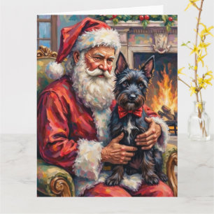 Cartão Papai Noel segurando a arte de Natal do Terrier Es