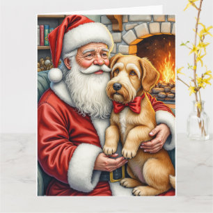 Cartão Papai Noel segurando Arte de Natal do Airedale