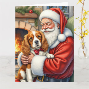 Cartão Papai Noel segurando Cavalier King Charles Spaniel