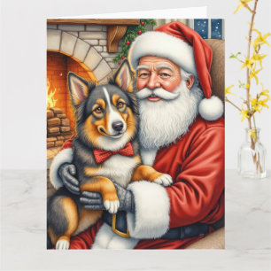 Cartão Papai Noel segurando o Australian Shepherd de Nata