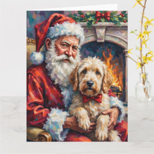 Cartão Papai Noel segurando o cão de pastor inglês antigo