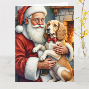 Cartão Papai Noel segurando um Afghan Hound de Natal