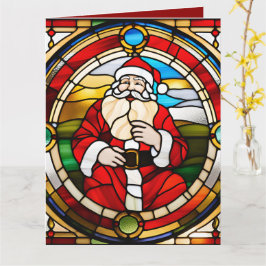 Cartão Papai Noel Sentado em Falso Vidro Pintado