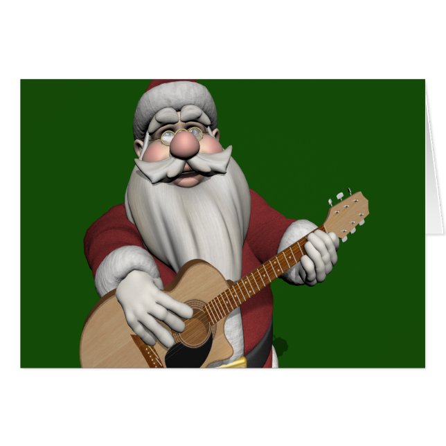 Cartão Papai Noel Tocando Canções De Natal Em Seu Violão (Frente Horizontal)