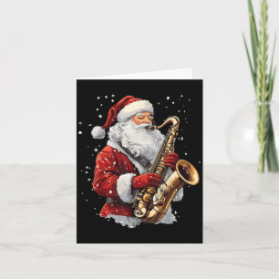 Cartão Papai Noel tocando saxofone músico de Natal saxofo