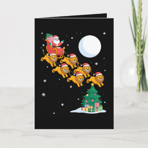 Cartão Papai Noel Trenção Leões Árvore de Natal Lua Natal