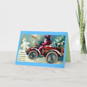 Cartão Papai Noel Vintage Raro em um Carro Luxuoso Imagem