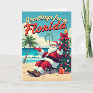 Cartão Papai Noel Vintage Retro na Praia - Flórida
