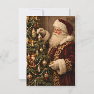Cartão Papai Noel Vitoriano Pendurando Enfeites de Natal