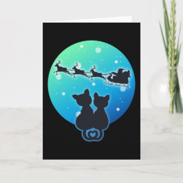 Cartão Papai Noel Voando Com Amantes de Gatos Natal Diver