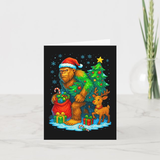 Cartão Papais noeis Bigfoot Árvore de Natal Reindeer Engr (Frente)