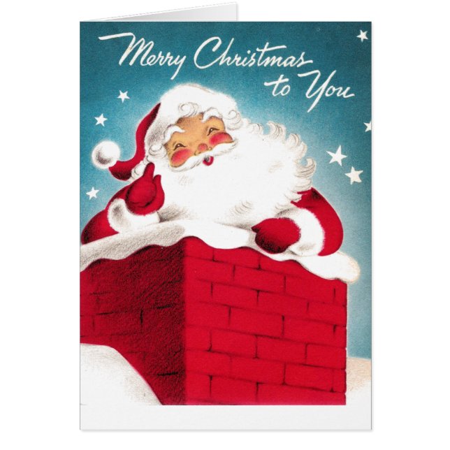 Cartão Papais noeis bonitos em uma chaminé (Frente)