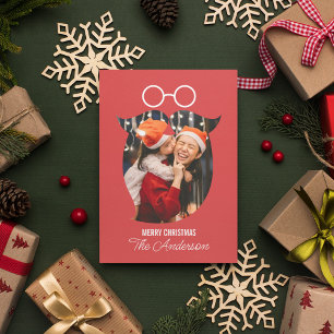 Cartão Papais noeis Cor-de-Rosa Com Xmas De Foto Da Famíl