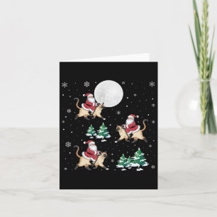 Cartão Papais noeis Da Árvore Xmas Andando Em Siamês Gato
