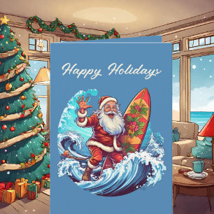 Cartão Papais noeis de aquarela de Natal festivos praia