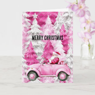 Cartão Papais noeis de Árvores de Natal Rosa-Glama no Car
