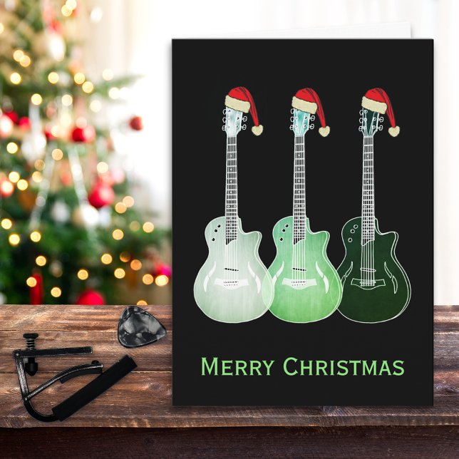 Cartão Papais noeis de guitarra de Natal Legal (Cool electric guitar merry christmas holiday greetings card)