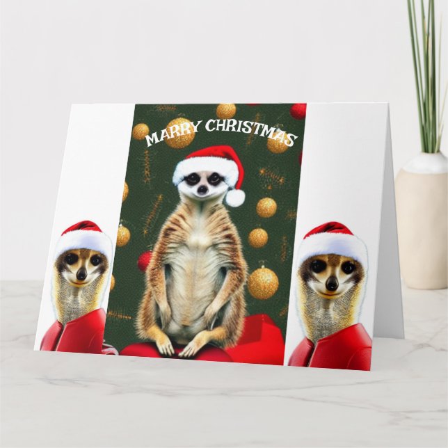 Cartão Papais noeis de Meerkats de Natal (Frente)