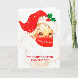 Cartão Papais noeis de Natal Corona Máscara Social Distan