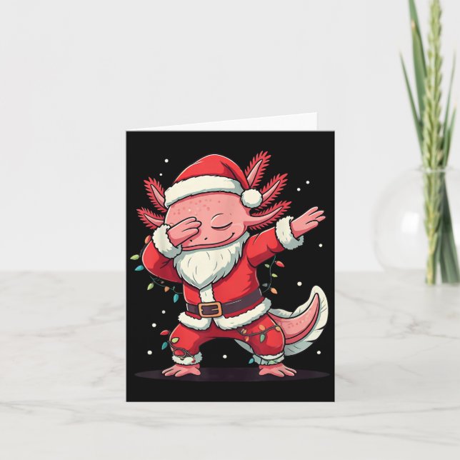 Cartão Papais noeis de Natal Dabbing Axolotl Xmas Light (Frente)