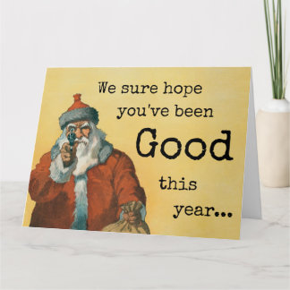 Cartão Papais noeis de Natal de Humor Escuro com uma Arma