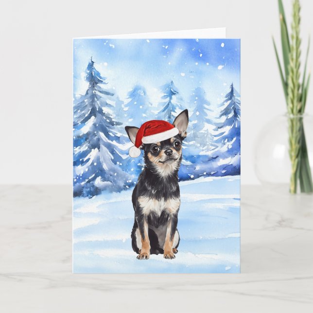 Cartão Papais noeis de neve Chihuahua Watercolor Natal (Frente)