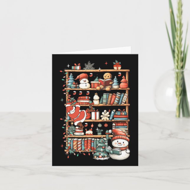 Cartão Papais noeis de prateleira de Natal Bonitos Lendo  (Frente)