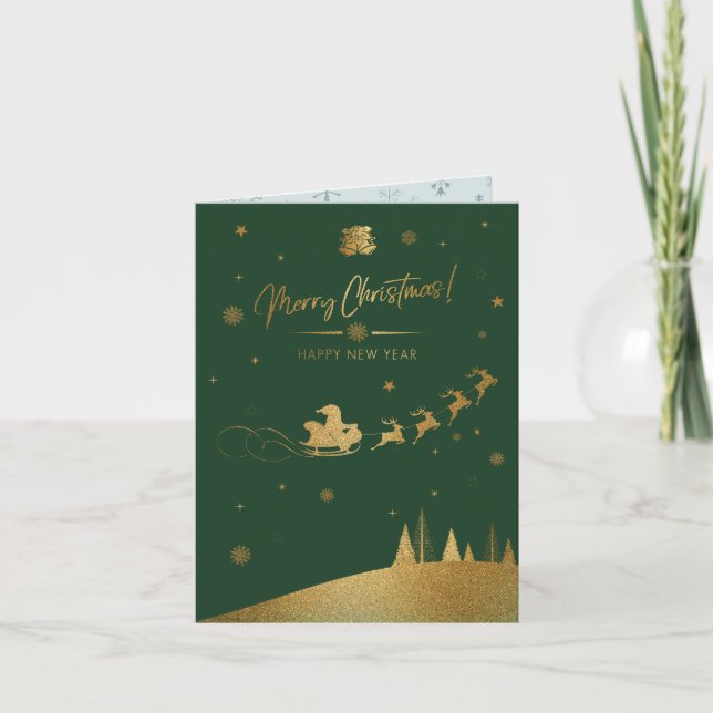 Cartão Papais noeis Dourados Sleigh Christmas (Frente)