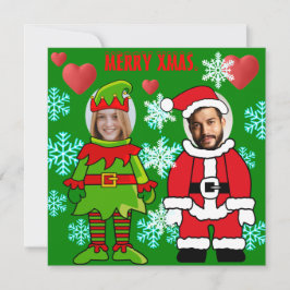 Cartão Papais noeis e Elf cortados no rosto de Natal pers
