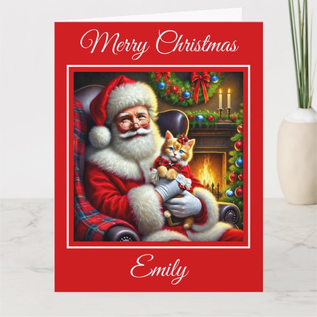 Cartão Papais noeis e Ginger Kitten no Arco Vermelho (Frente)