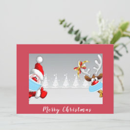 Cartão Papais noeis e renas vestindo o natal