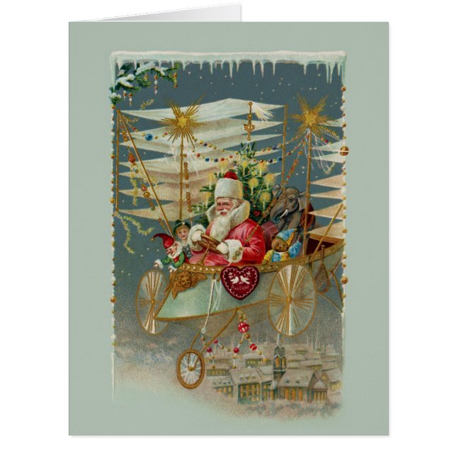 Cartão Papais noeis e sua máquina voadora grande (Frente)