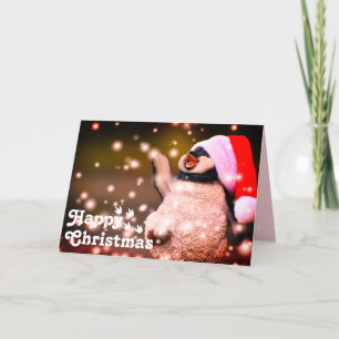 Cartão Papais noeis Felizes Engraçados Pinguim&Feliz Nata