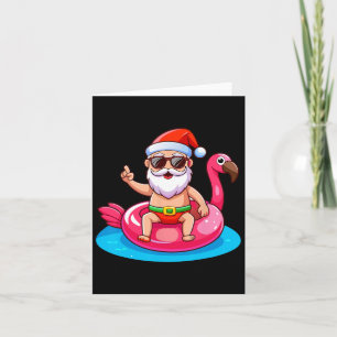 Cartão Papais noeis Flamingo Floatie Beach Engraçado Nata