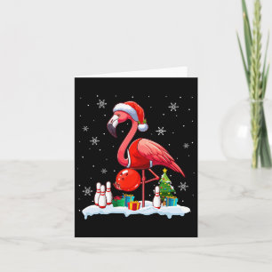 Cartão Papais noeis Flamingo Jogando Boliche Xmas Player 