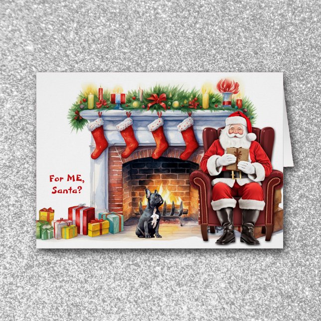 Cartão Papais noeis Gift Black French Buldog Natal (Criador carregado)