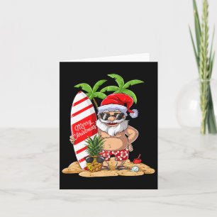Cartão Papais noeis Havaianos Surfando T Camisa Natal Su