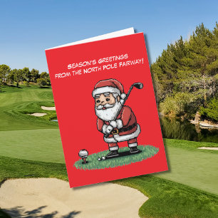 Cartão papais noeis jogando golfe no natal verde